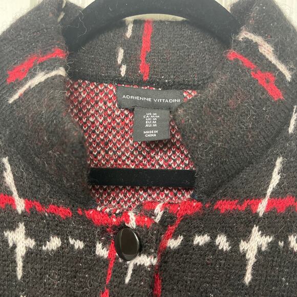 Adrienne Vittadini button black white red button sweater NWT Medium wool blend - Picture 2 of 6